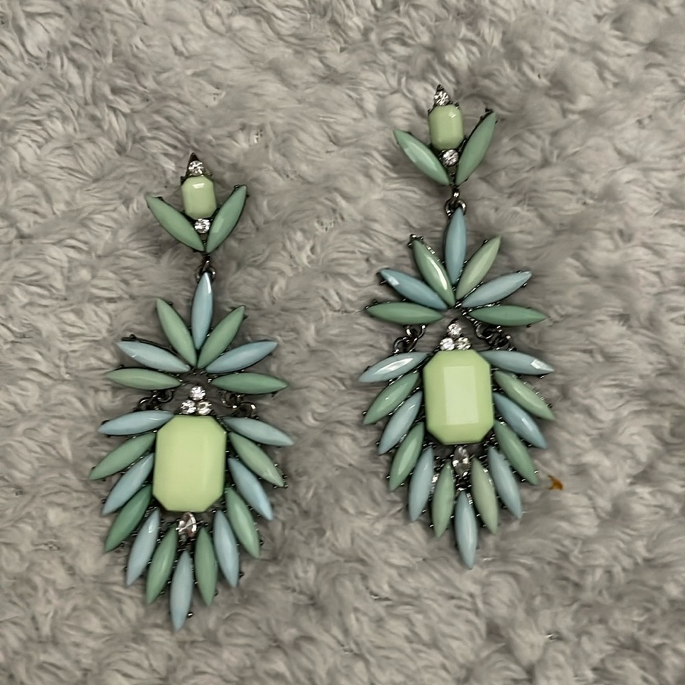 Bold Statement Earrings light blue and light mint resin with rhinestone accents